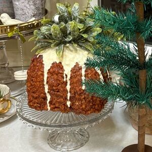 Festive Holiday Fake Faux Figgy Pudding Bundt Cake Decoration with Greenery